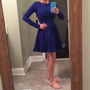 Lulu’s Royal Blue Fit-and-Flare Long Sleeved Dress